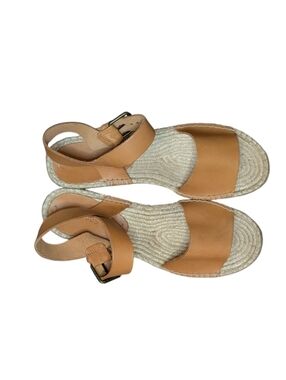 Soludos Minorca Platform Espadrille Sandals tan leather woven jute sole size 9.5